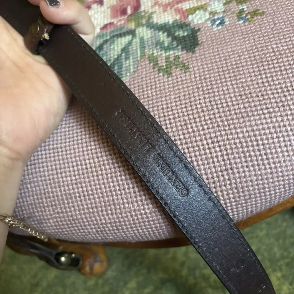 Vintage Brown Leather Waist Belt Brass sz M Adjustable Equestrian Western Snake
